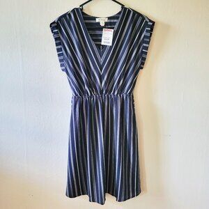 NWT Fit and Flare Blue and White Striped Mini Dress Size M